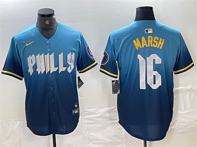Men's Philadelphia Phillies #16 Brandon Marsh Blue 2024 City Connect Limited Stitched Jersey
